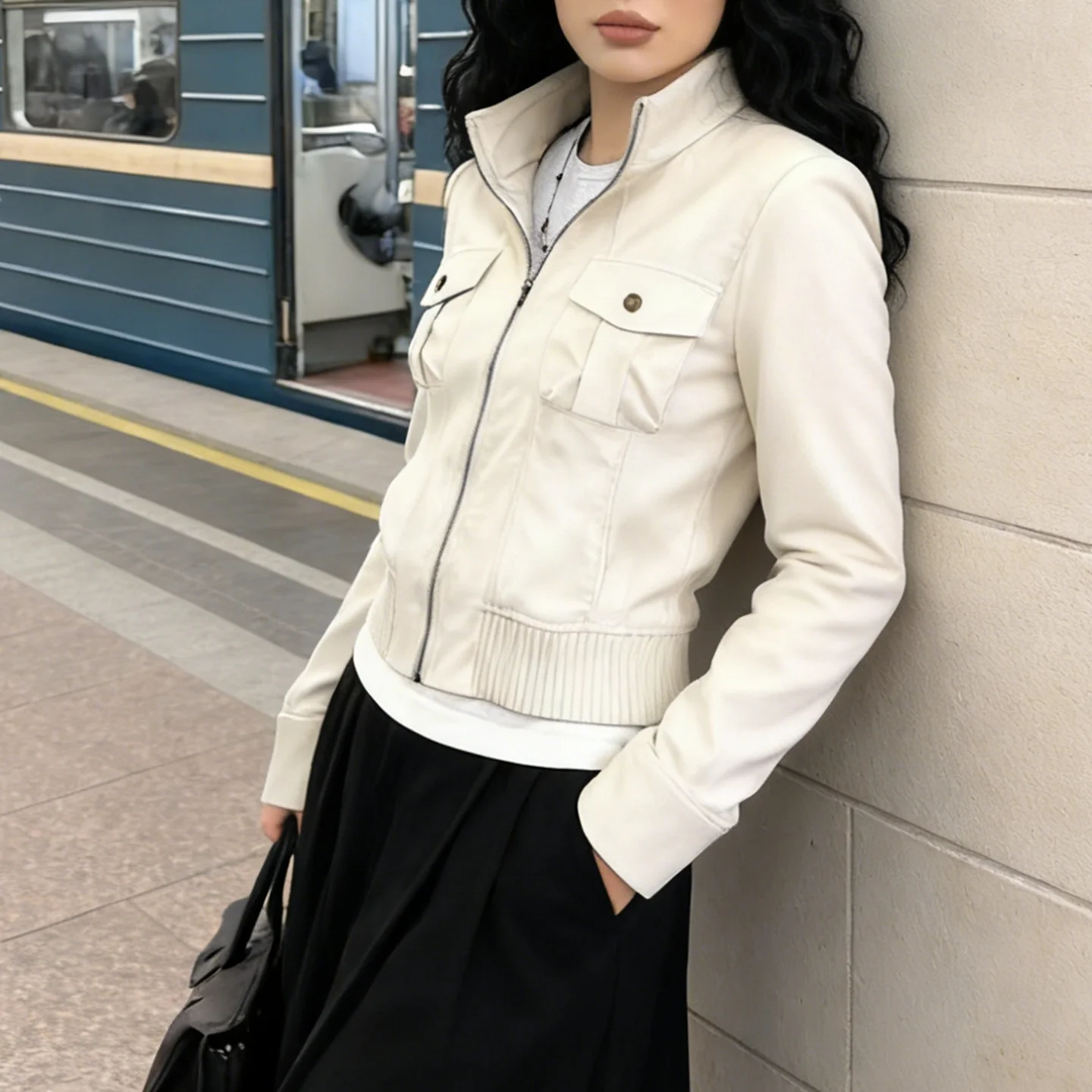Crèmekleurige damesjas met rit - Women'S Fashion Utility Jacket recensie en prijs