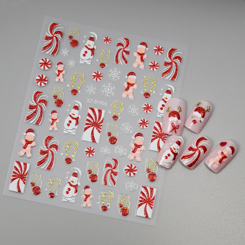 1 szt. Naklejki na paznokcie 3D z czerwonym brokatem, świąteczne kokardki, błyszczące czerwone koronkowe wstążki, samoprzylepne naklejki na paznokcie, DIY świąteczne naklejki na paznokcie