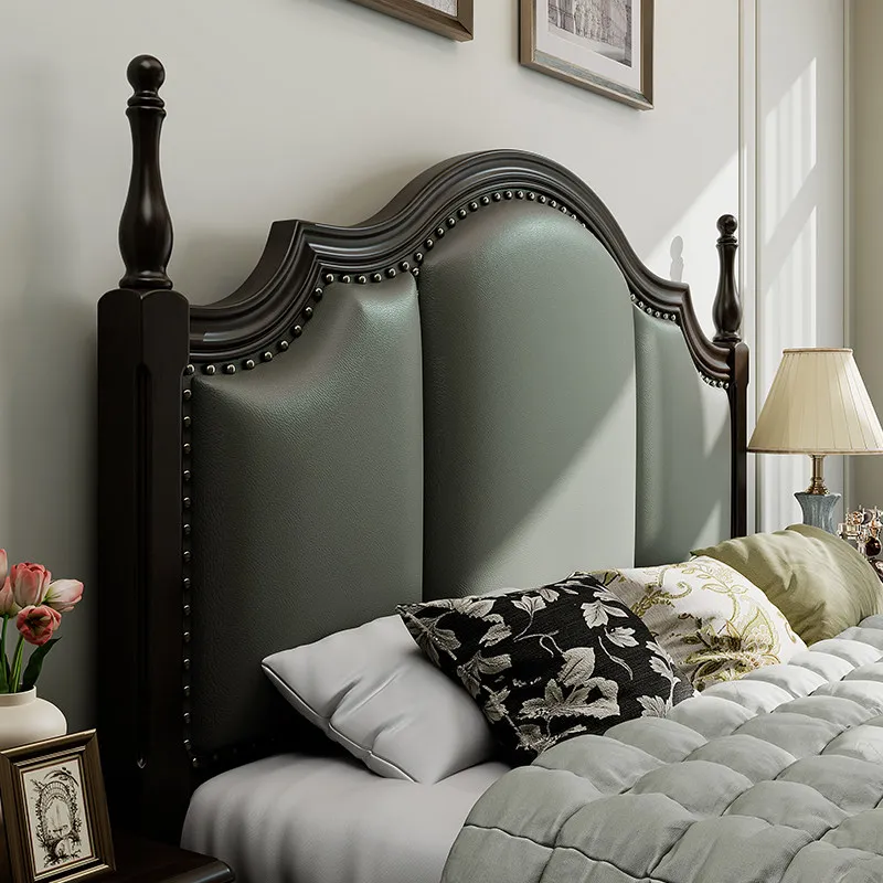 Soft bag bed American smoked all solid wood retro mahogany 1.8 master bedroom double bed