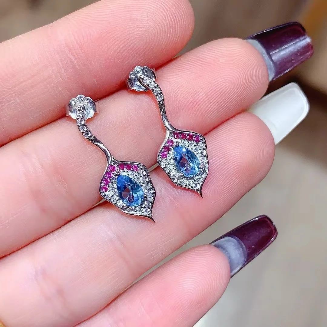 

KJJEAXCMY High End Women's Earrings Natural Topaz S925 Silver with Electroplating Boasting High Clarity Full Brilliance