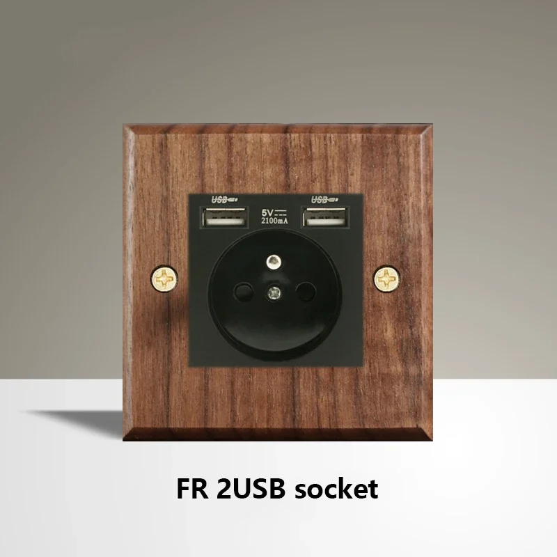 Black Walnut Wood Toggle Light Switch,Home retro Brass Panel,FR UK Universal Double USB Wall Electrical Socket Vintage Switch image 3