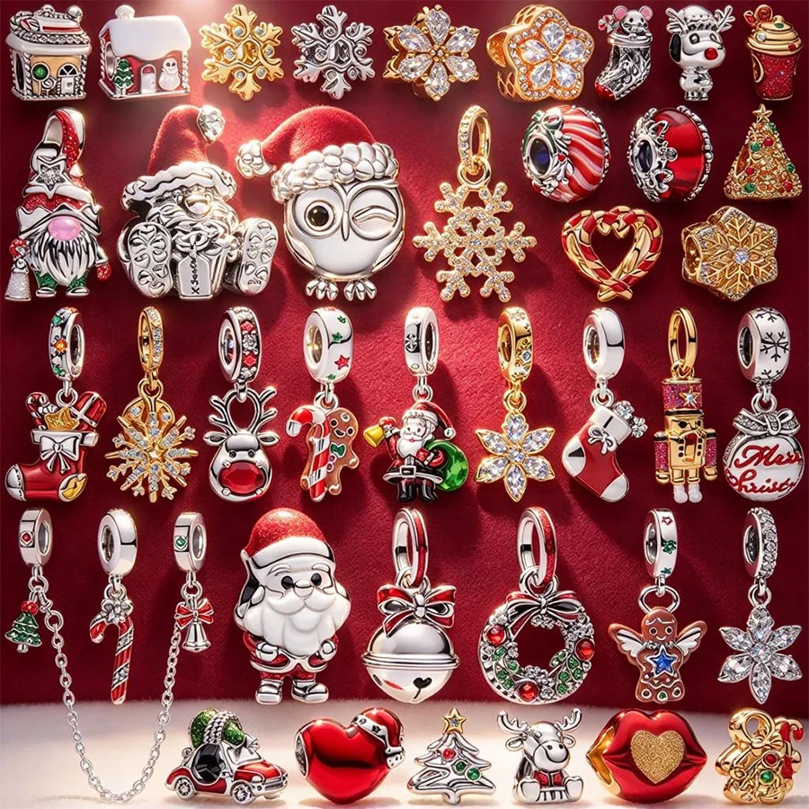 New Christmas Charms Santa Claus Red Nose Reindeer Snowflake Beads Fit Original 925 Silver Bracelets DIY Festival Jewelry Gifts