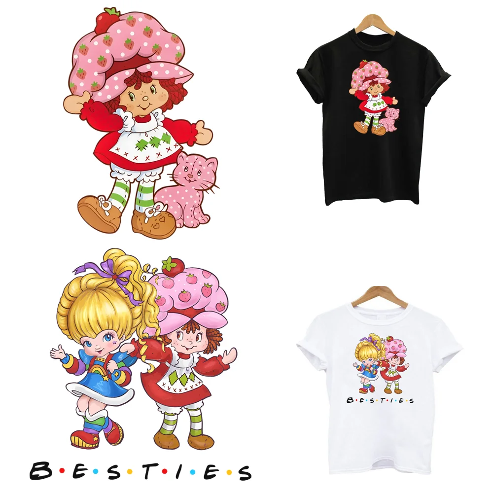 Shortcake de morango ferro em remendos fusíveis adesivos de transferência térmica adesivos de engomar para roupas infantis personalizado diy