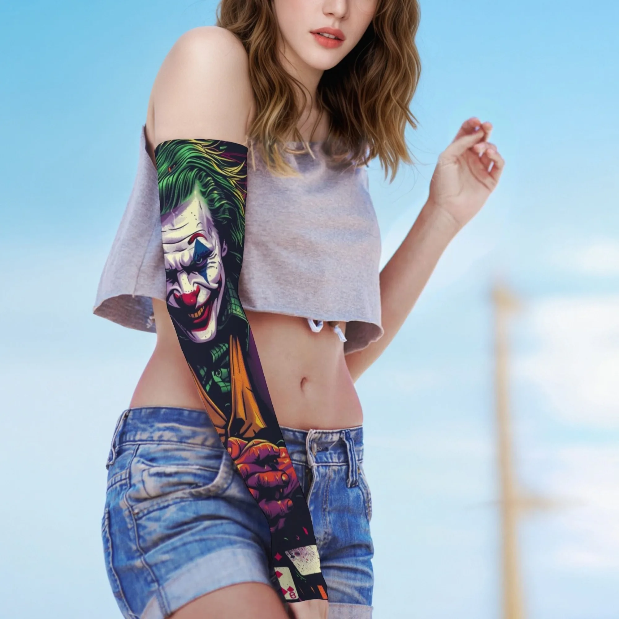 Unisex กีฬาแขนแขนกลางแจ้ง Sun Protection แขนน้ําแข็ง Harajuku Retro JOKER การบีบอัดแขนแขนความแปลกใหม่ของขวัญตลก