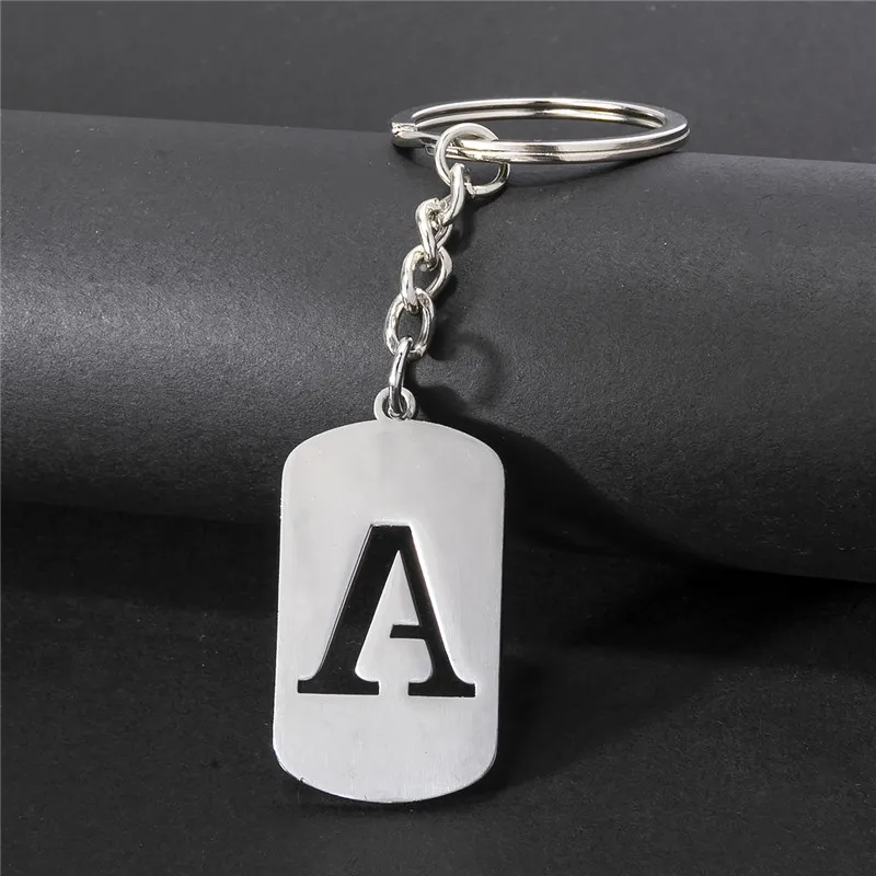 Classic 26 Letters Pendant Keychains Initial Stainless Steel Key Chains Rings for Men Women Bag Keyring DIY Jewelry Accessories