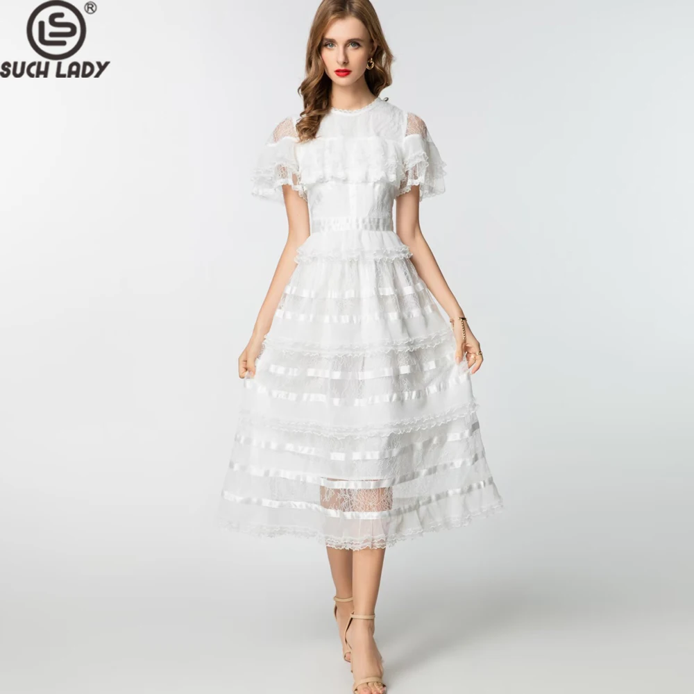 Vestidos femininos o pescoço mangas curtas sexy fora do ombro em camadas rendas elegante designer vestidos