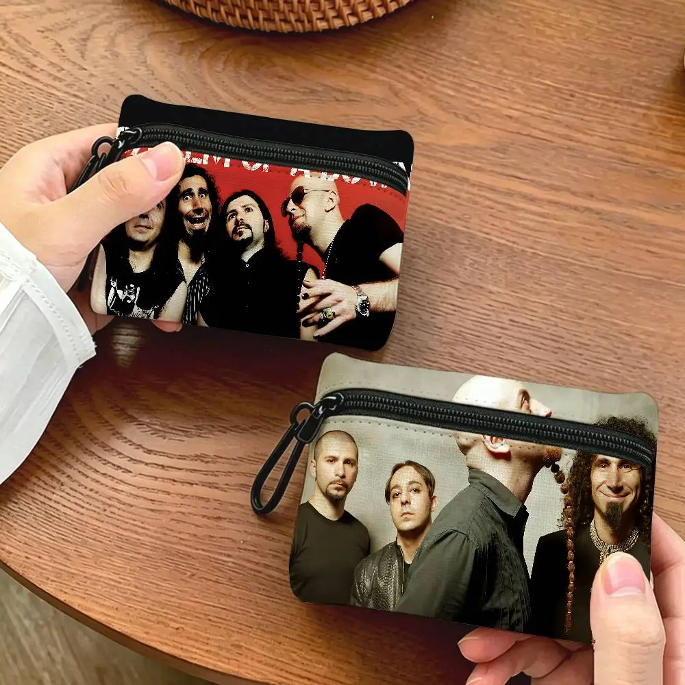 Classic Band S-System Of A Down Mini Hanging Oxford Cloth Coin Bag Durable Zipper Key Card Pouch With Carabiner
