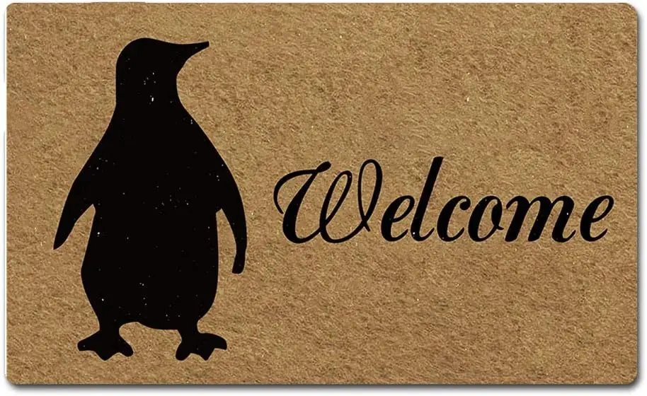 Mat Welcome Penguin Door Mat Rubber Non-Slip Entrance Rug Floor Mat Balcony Mat Funny Home Decor Indoor Doormat 30 x 18 Inches