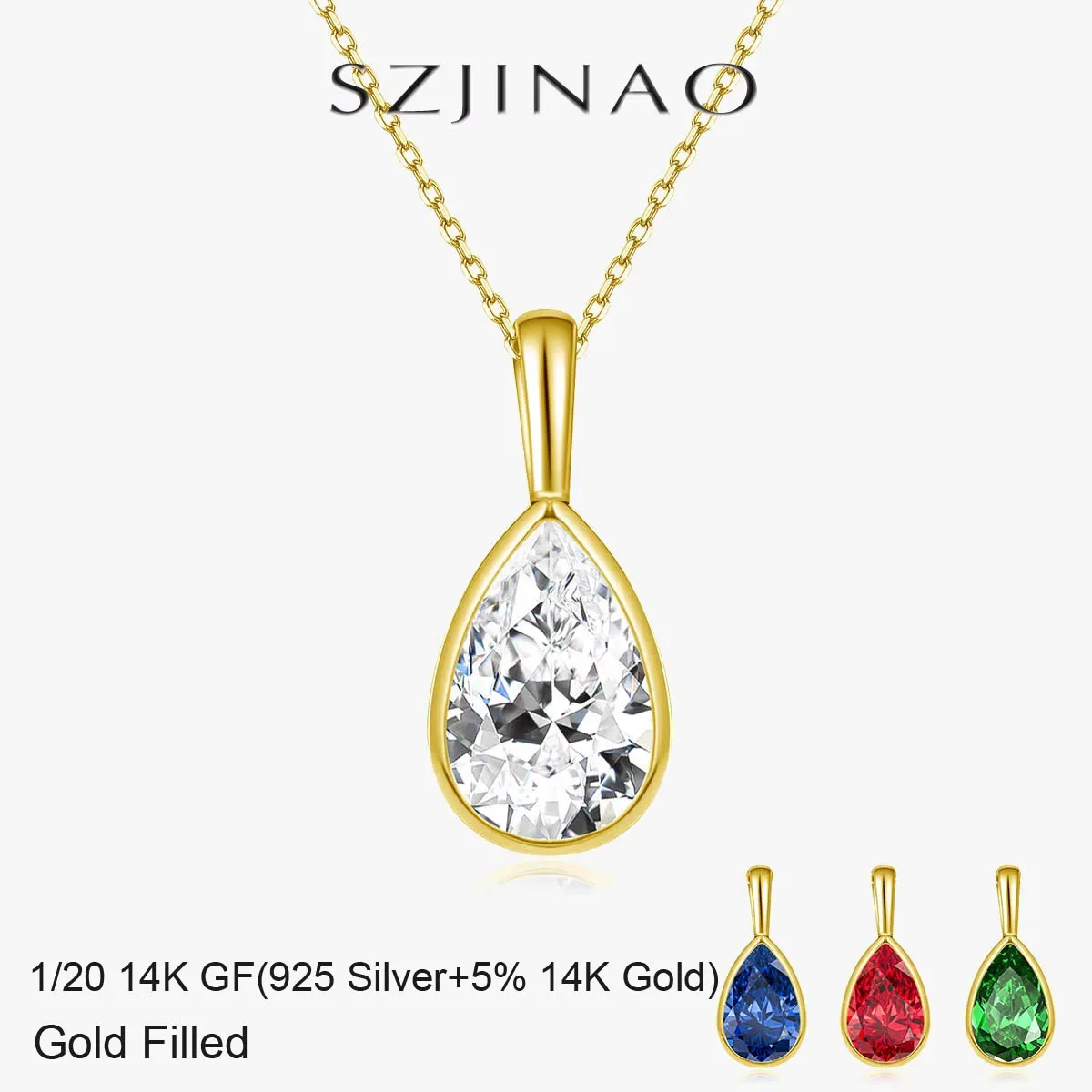 1ct/6ct Moissanite Pear Cut Bezel Pendant Necklace Au585 Real 14K Gold Filled Teardrop Jewelry for Women Premium Durable 14K GF
