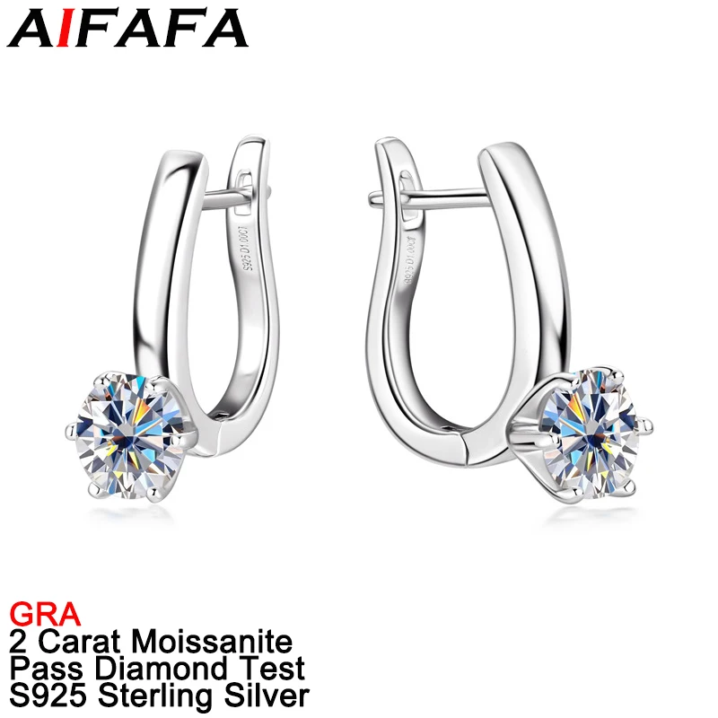 

AIFAFA 2 Carat Moissanite Stud Earrings Plated 18K Gold Ear Stud 100% S925 Pure Silver Sparkle Lab Diamond Wedding Fine Jewelry