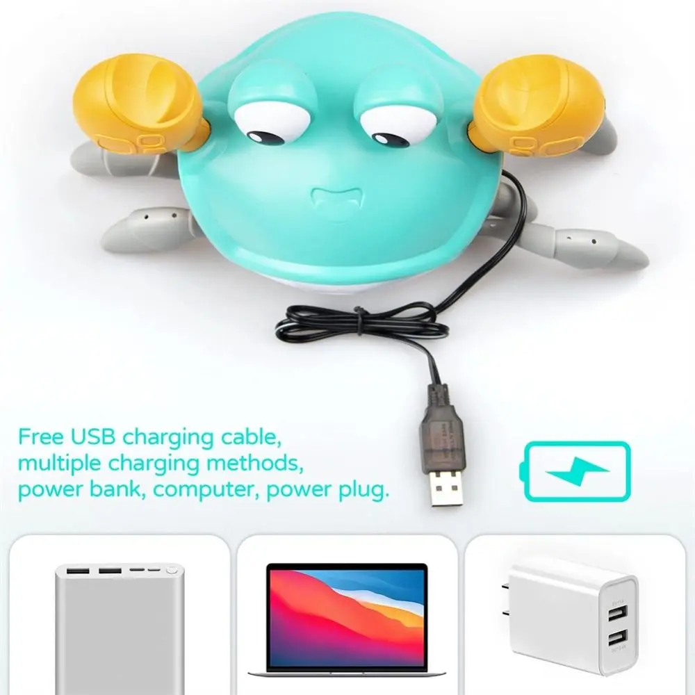 الضوء والموسيقى الرقص السلطعون شقة الأرض الهروب USB قابلة للشحن الكهربائية الرقص السلطعون محاكاة الكرتون كراب التفاعلية