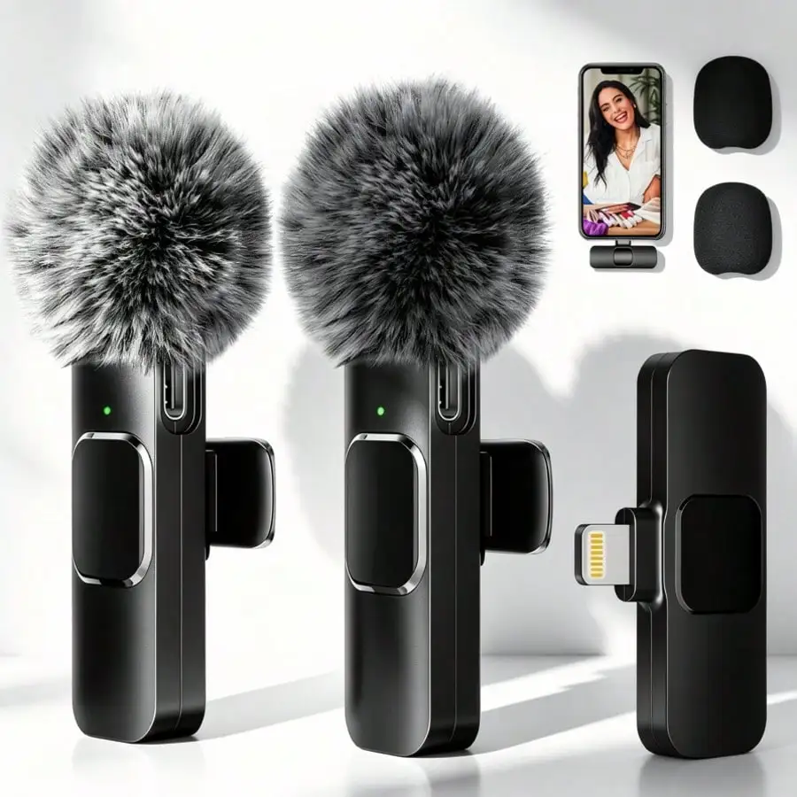 Ultra Compact 2.4G Wireless Lavalier Microphone Noise Reduction Low Latency Type-C Plug Play Mic 50mAh Rechargeable Battery for Live Streaming Podcast Vlog Content Creator Recording