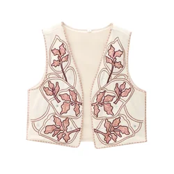 PB&ZA 2024 Early Autumn New Women's Fashion Classic Mirror Effect Decorative Embroidered Sleeveless Vest