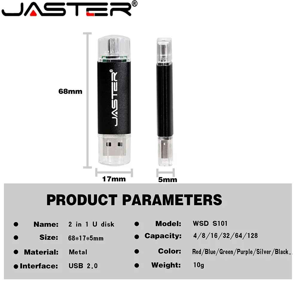 JASTER Gratuit adaptateurs TYPE-C USB 2.0 Flash Drive 128GB Métal Pen Drive 64GB En Gros 2ni1 Memory Stick 32GB Capacité Réelle U disque