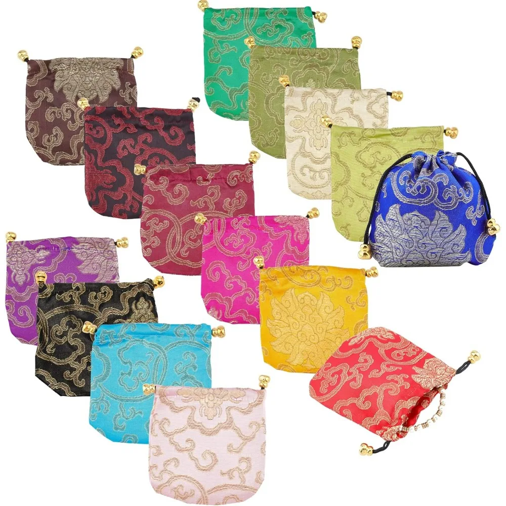 

30 Pcs 15 Colors Silk Brocade Embroidered Drawstring Pouch Candy Jewelry Pouch Bag Gift Bags Purse