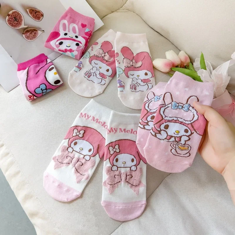 1 Paar kawaii sanrio meine Melodie Socken niedlichen Anime rosa Druck weichen Cartoon süße kurze Socke warme Dekoration für Mädchen Geschenk