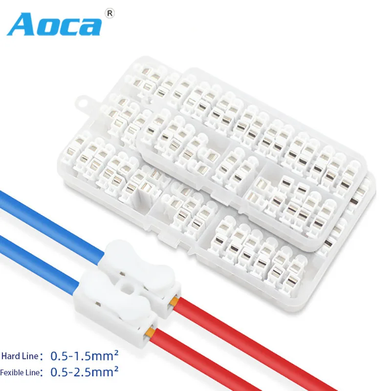 

26pcs/55Pcs CH-2 Spring Wire Quick Connector 2P Electrical Crimp Terminals Block Splice Cable Clamp Easy Fit Led Strip