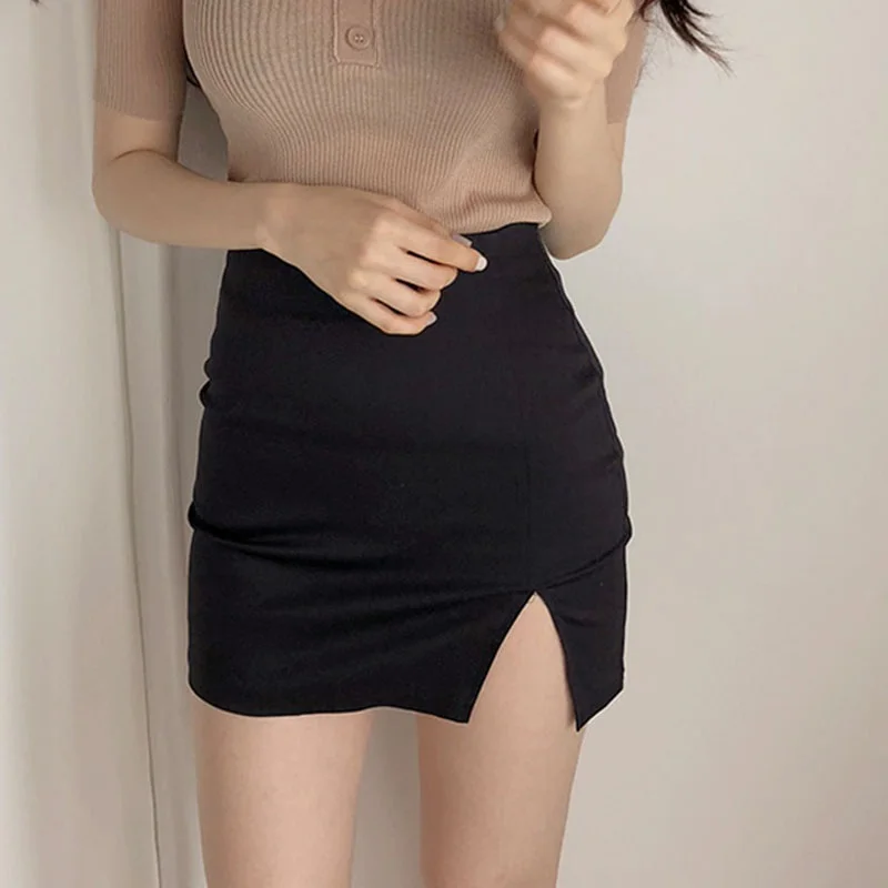 Women's Skirt Fashion Solid High Waist Sexy Slim Breathable Split Dress