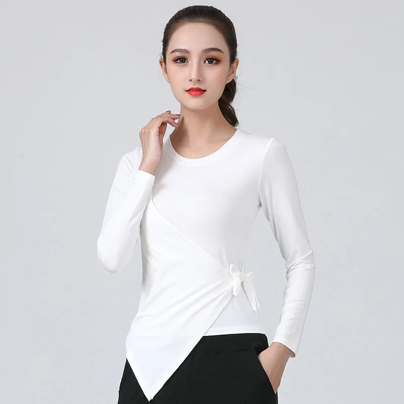 Latin Dance Shirt Practice Clothes For Women New Drawstring White/black Long Sleeve Loose Training Designer Clothes Samba Rumba