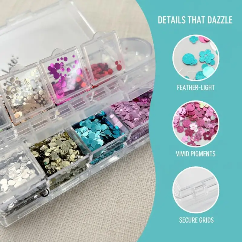 12 Grids Nail Sequins Mini Round Spliced Flowers Glitter for DIY Nail Art Supplies and Festival Party Decoration
