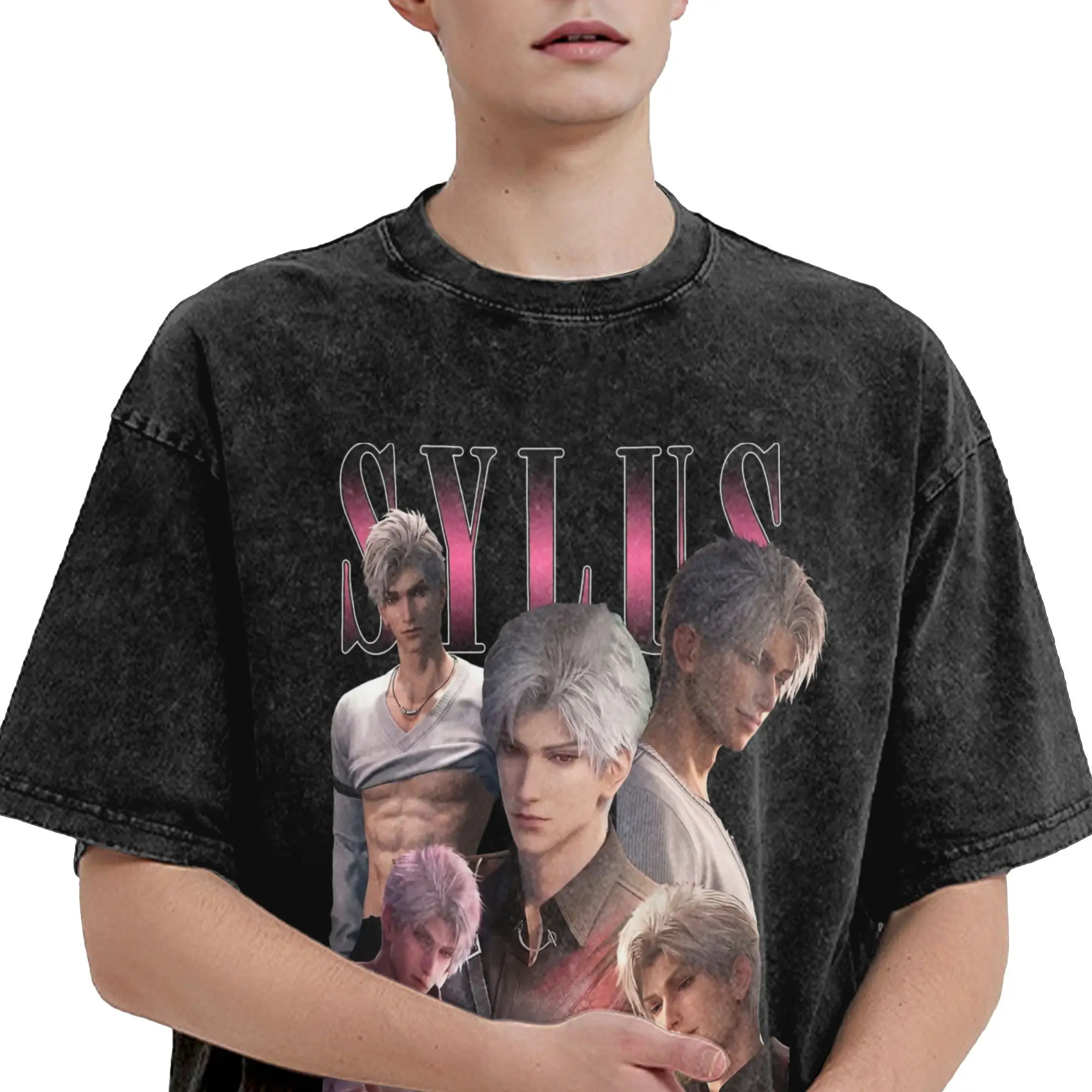 

Creative Sylus Love and Deepspace T-Shirt for Men Crewneck Pure Cotton Washed T Shirt Short Sleeve Tee Shirt Printed Clothes