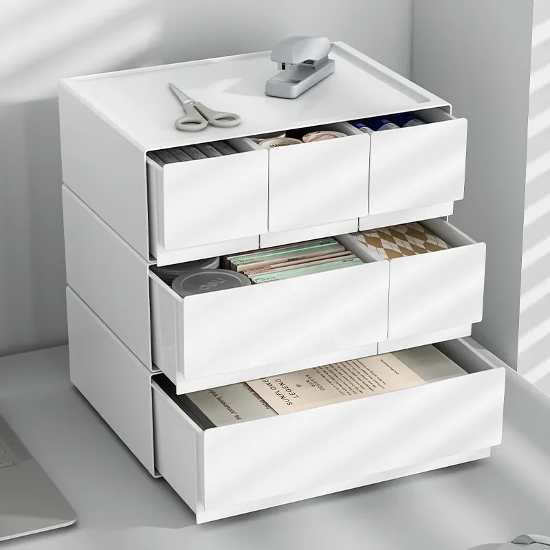 White Stackable Storage Drawer Desktop Storage Box for Office School Sundries Stationery Organizer Home Storage Supplies