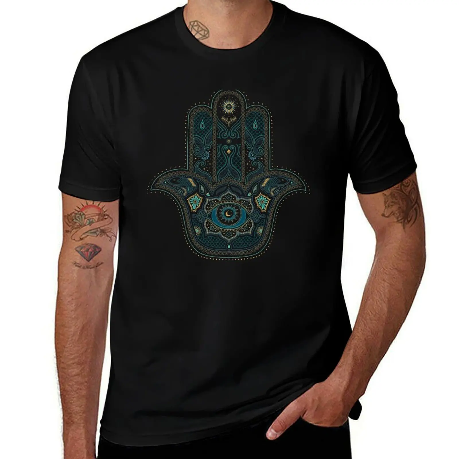 

man in shirts graphic anime quality and Blue oversize t Hand T-Shirt t t shirt shirts high Hamsa cotton Gold