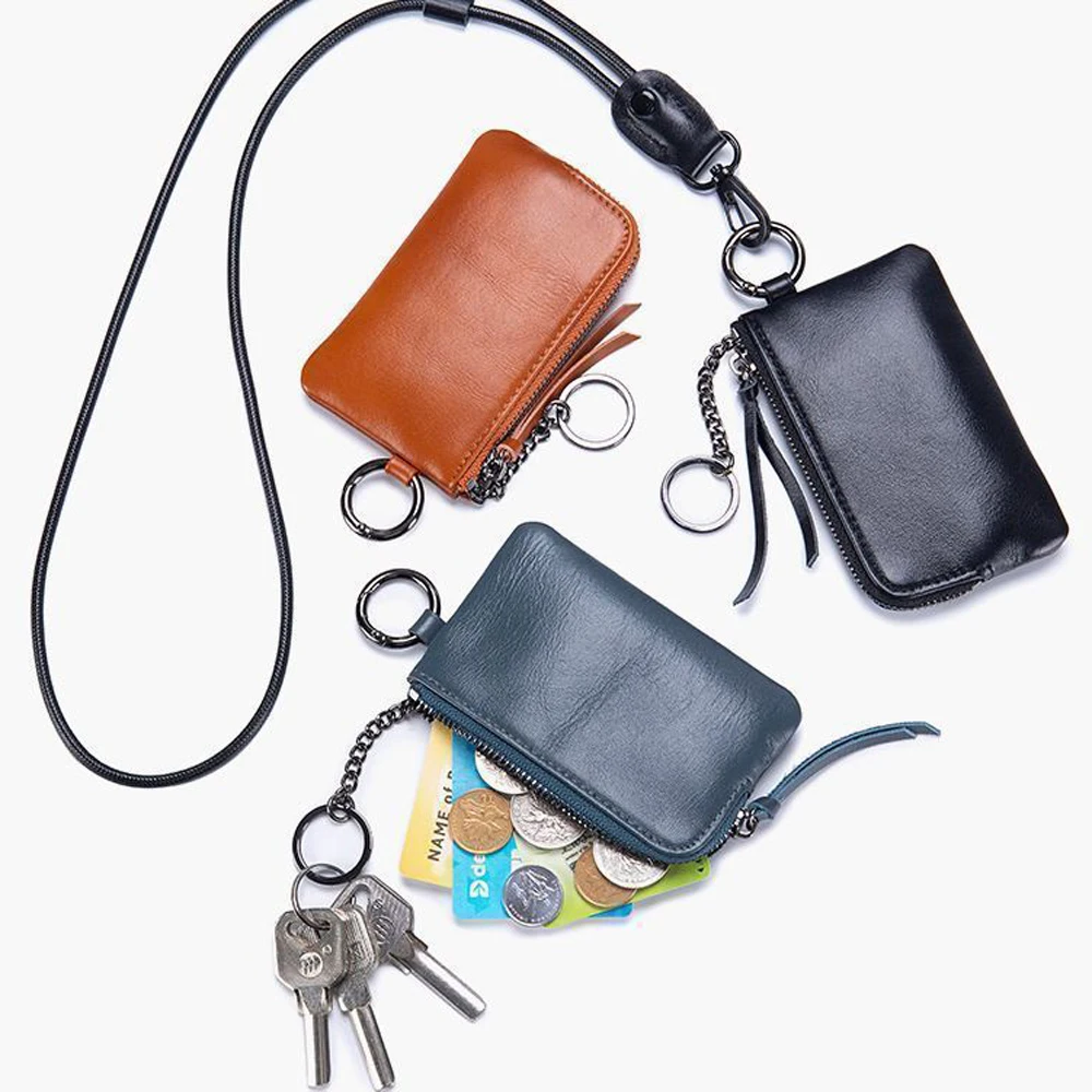 Neck-mounted Leather Coin Purse Women's Portable Multi-Functional Zipper Wallet Card Bag With Key ring Women's Handbag