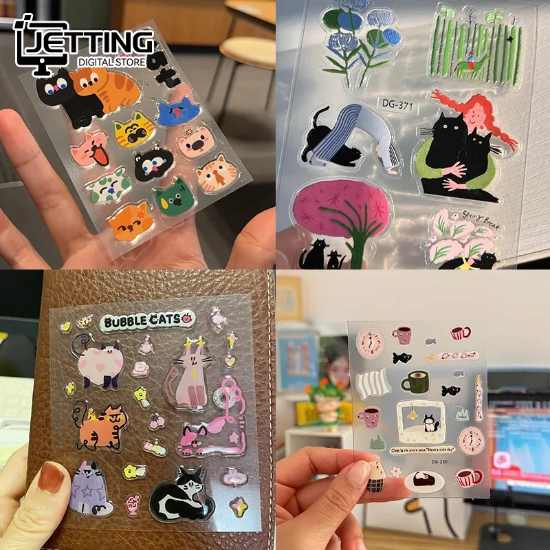 

1 Sheet 3D Epoxy Resin Transparent Decals INS Cute Black Cat Cartoon Jelly Sticker Decoration For DIY Phone Cases Laptop Tablet
