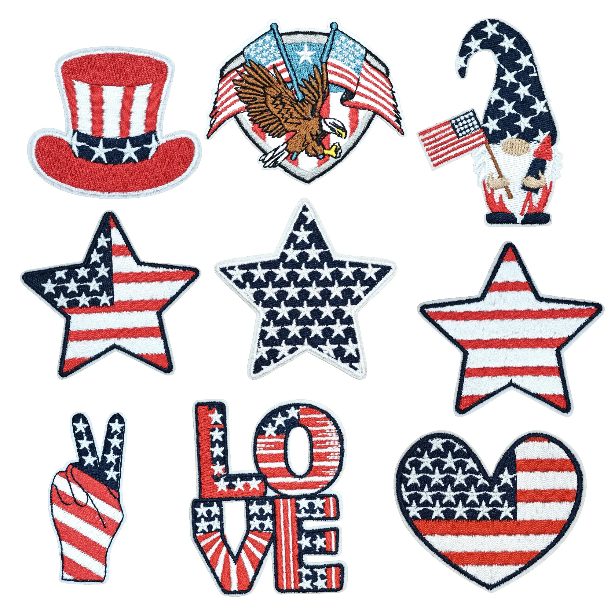 

9PCS American Indepence Day US Flag Embroidered Patch US Start Embroidery Appliques American Eagle Patch