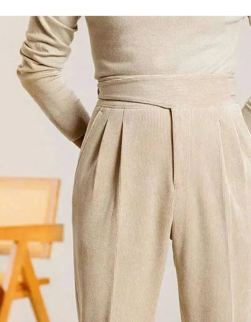 

Quality Corduroy Mens Formal Pants High Waist Pants Casual Straight Pants Office Trousers Dress Pants Social Pantalones Hombre