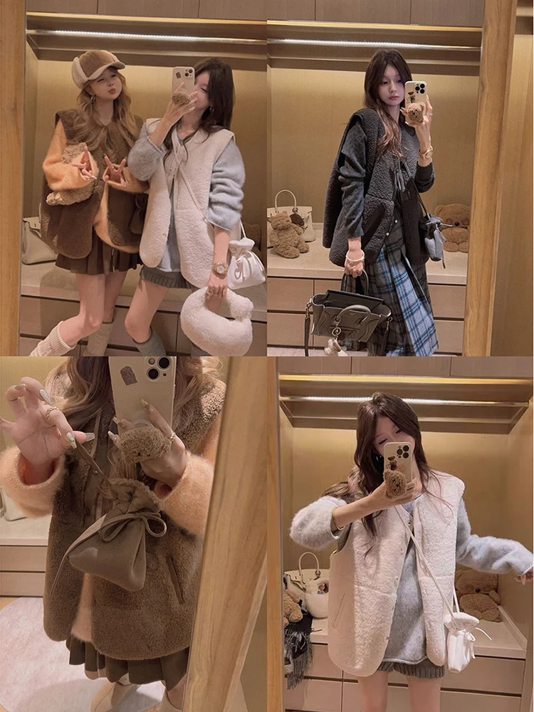 

Yukiss Particle Fce Lamb Skin Vest Svel Jaet Commute Sle Pure Color Polyester Fiber 8-24 Years Old Women