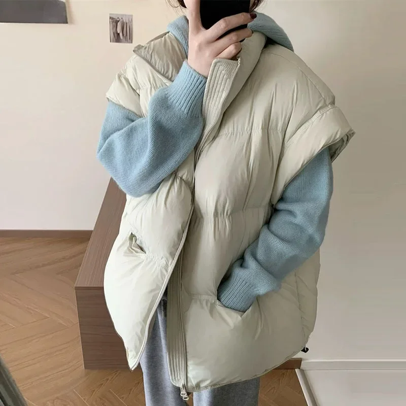 

2025 Autumn and Winter Fashion New Women's Vest Loose Commuting Windproof Standing Collar White Duck Down Vest
