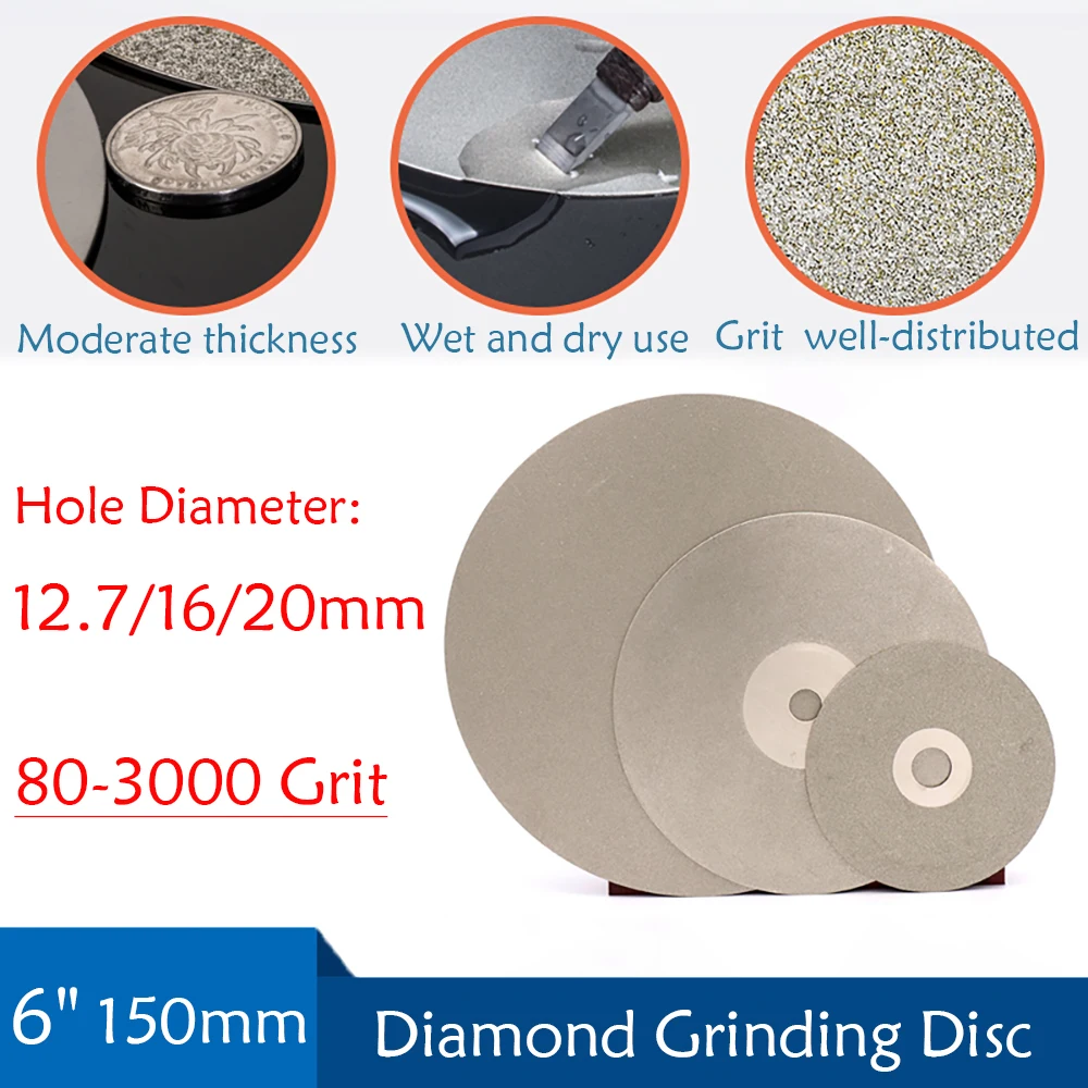 

6" 150mm 80-3000 Grit Diamond Grinding Disc Grinding Sheet Sand Tray For Jewelry Jade Glass Polishing Abrasive 12.7/16/20Hole
