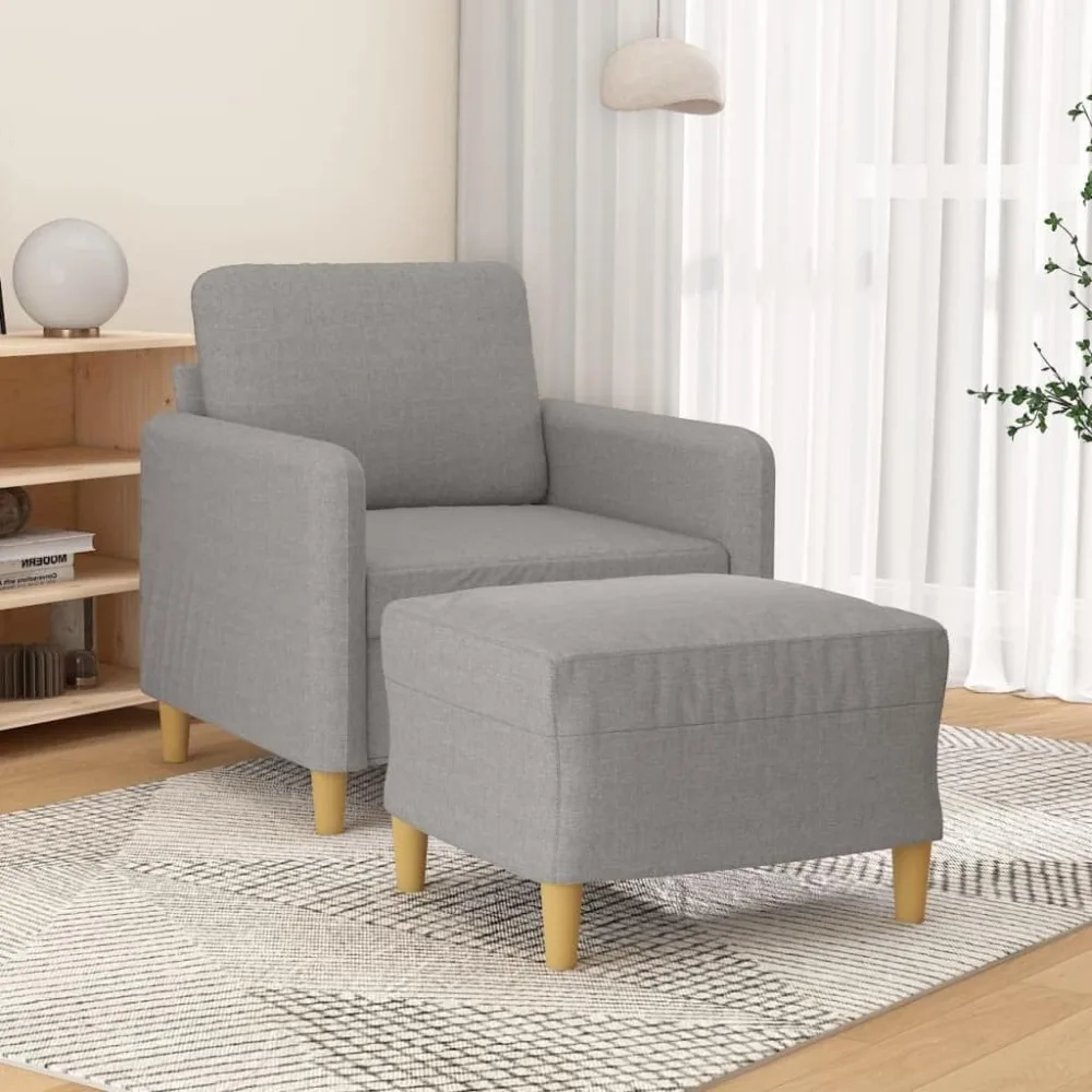 Light Gray Fabric Sofa Chair with Footstool for Comfortable Living Room Seating