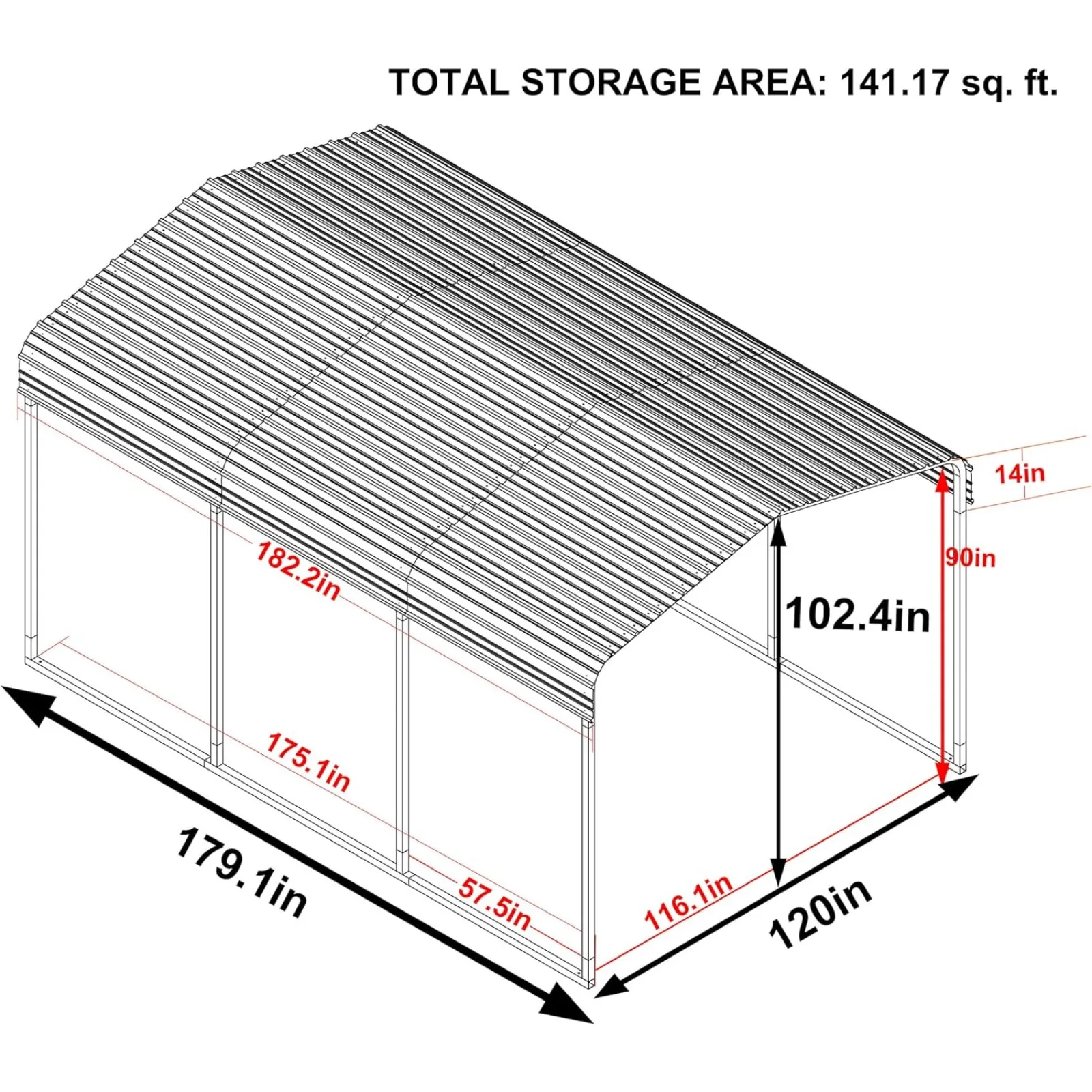 US 10 x 15 FT Metal Carport, Outdoor Heavy Duty, Garage Car Shelter Shade with Metal Roof, Frame and Bolts for Car, Truck and