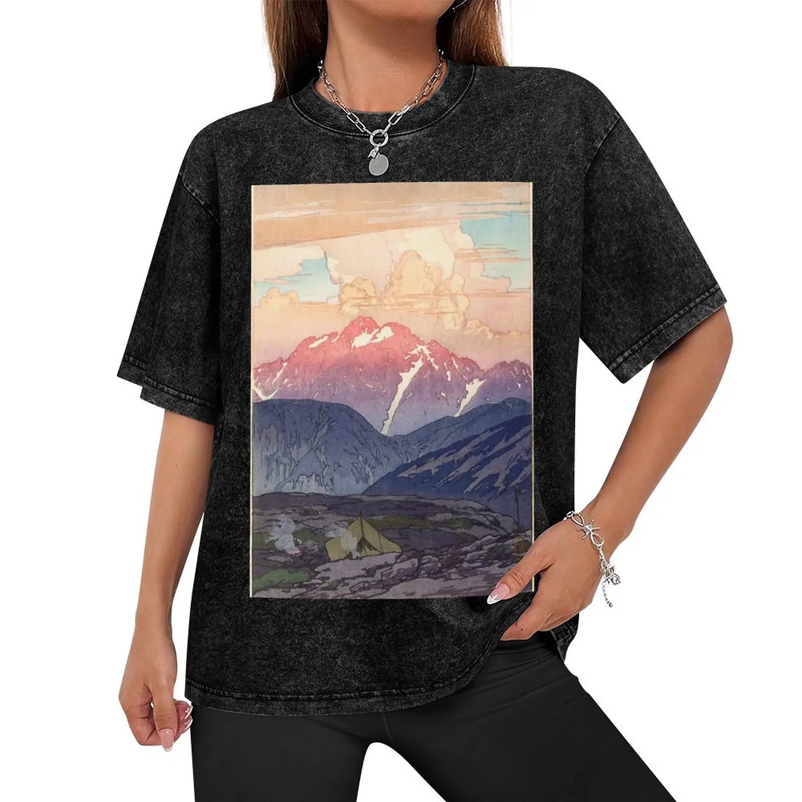 Japanese Yoshida Mountain Art T-Shirt blue archive baggy shirts T-shirts for men cotton