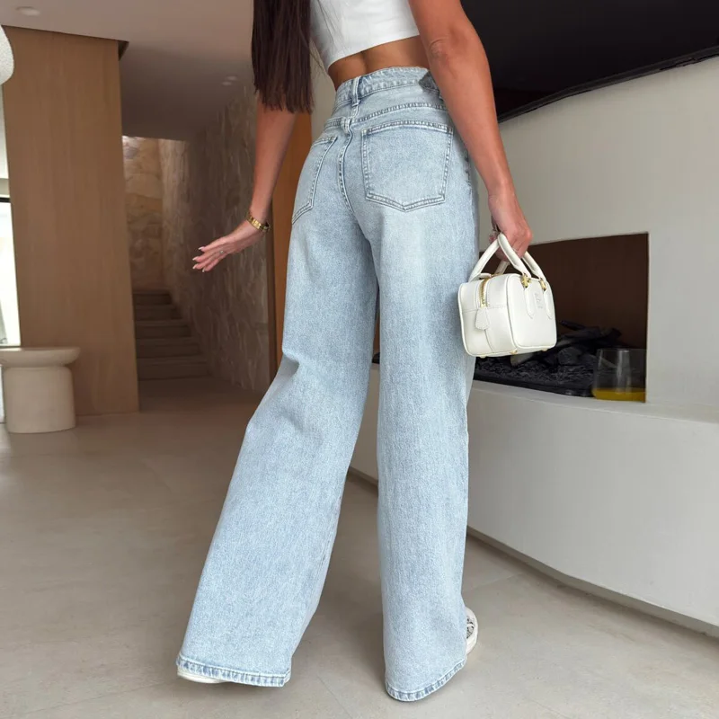 Benuynffy Fashion Lace-up High Waisted Straight Leg Jeans Women's Autumn 2025 New Streetwear Retro Baggy Wide Leg Denim Trousers