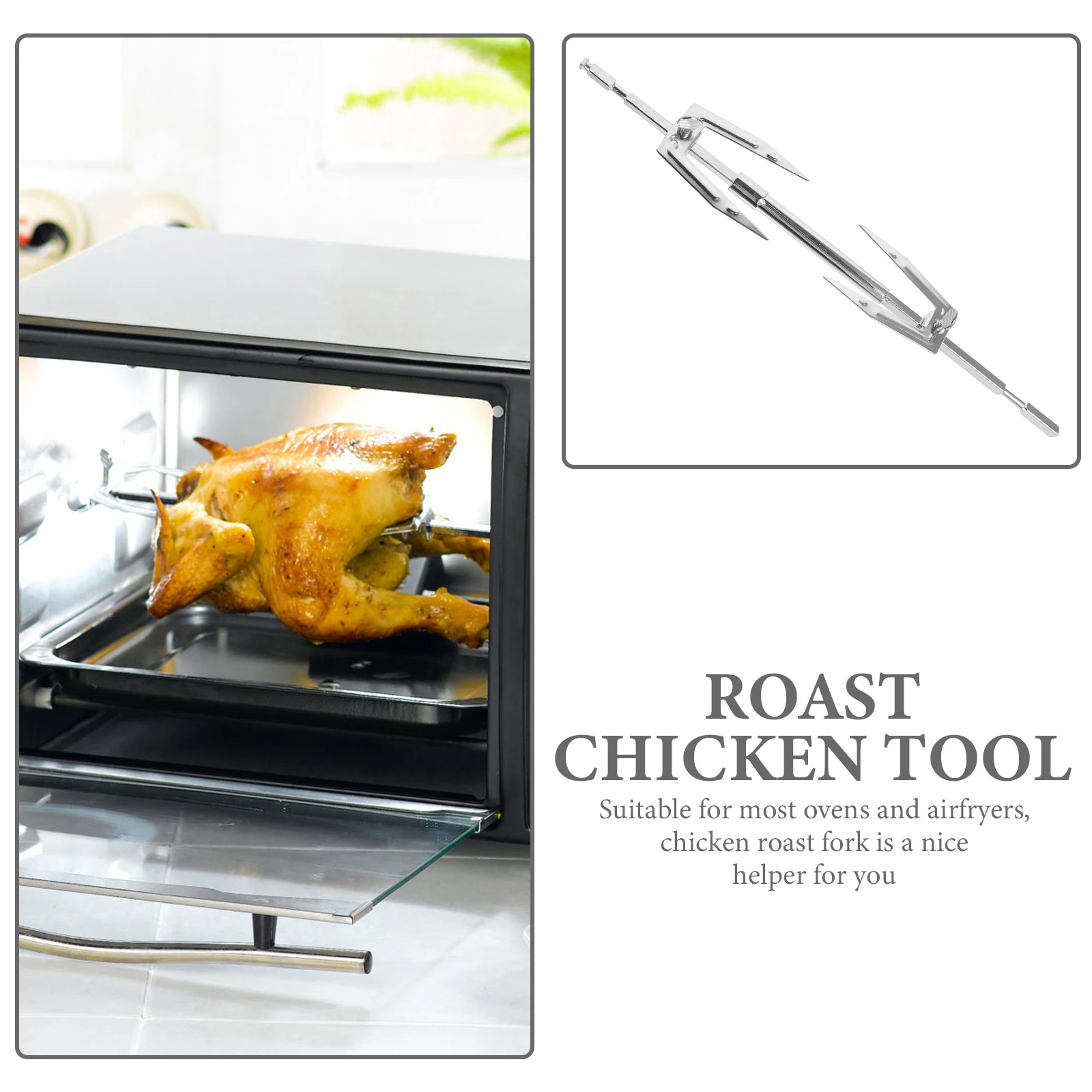 

Держатель для жареной курицы Съемные складные вилки для фритюрницы из нержавеющей стали Вращающиеся вилки для гриля Духовка Стержень для гриля Барбекю Мясо Рыба