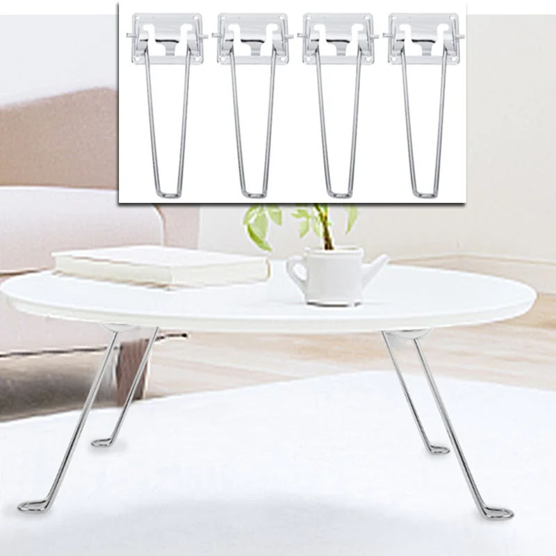 

4 Pcs Metal Folding Table Feet Legs Adjustable Height Short Wooden Folding Table Feet Furniture-legs Silver Coffee for Computer