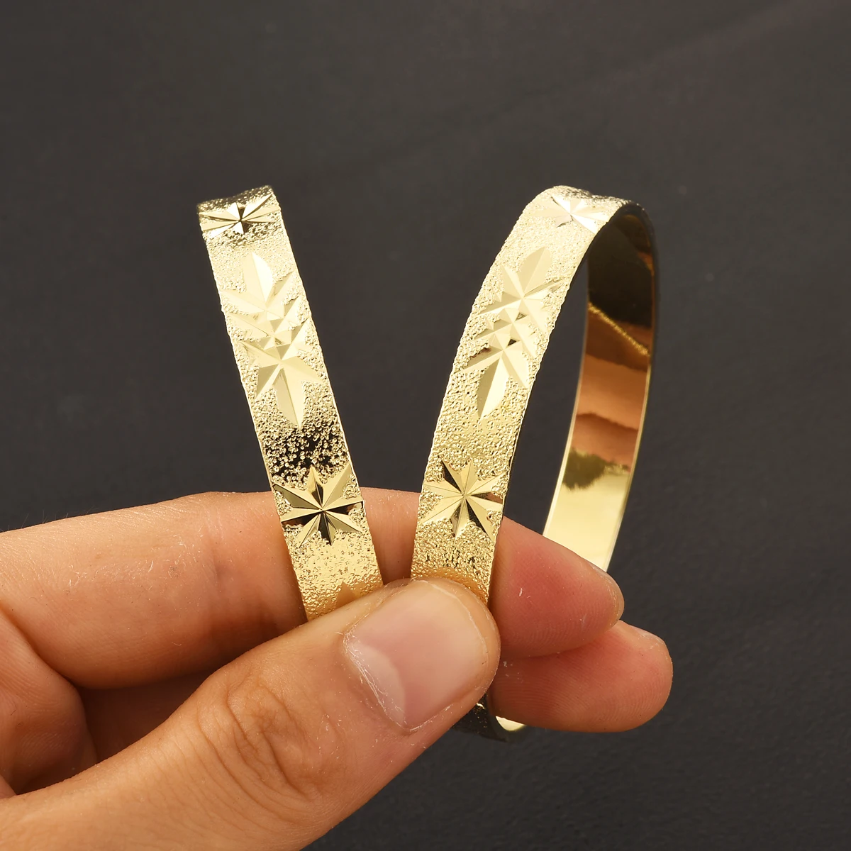 9K Color 55MM Kid Size Cute Shiny Bracelet Hawaiian Jewelry Polynesian Gold Plated Flower Bangles Girls Birthday Party Gift #045