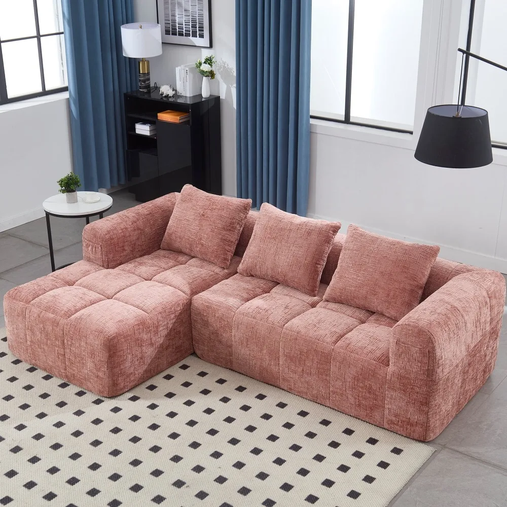 

Chenille Upholstered Modern Modular L-shaped Sectional Compression Sofa with 3 Pillows,Living Room Sofas