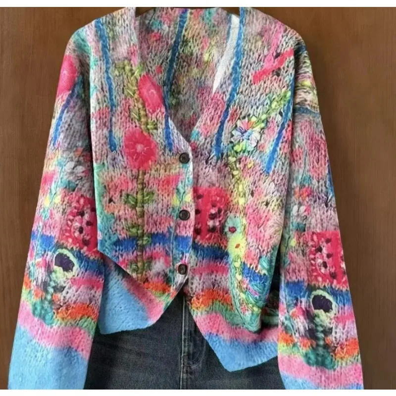 Colorful Patchwork Knitted Cardigan Is A Slimming and Versatile Bestseller European American Style Both Stylish and Versatile 6