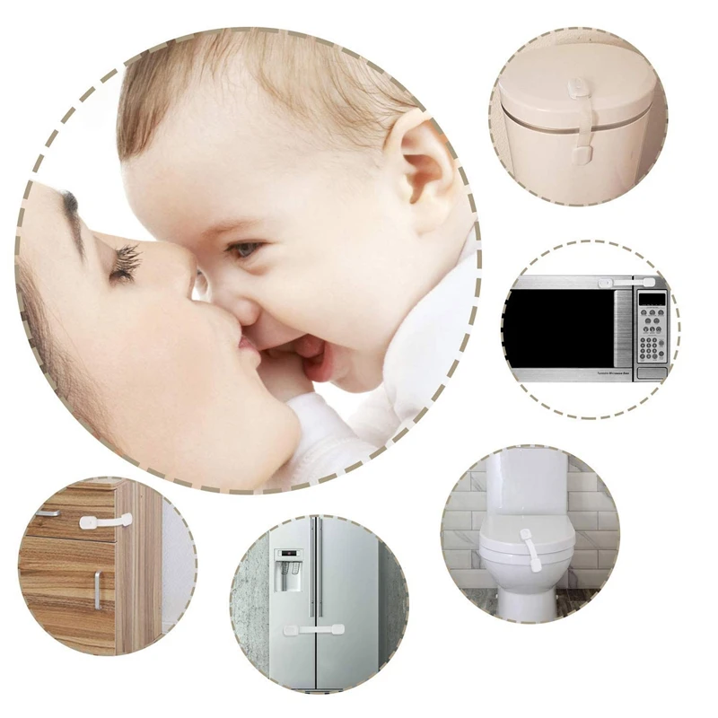 12 PCS Baby Proofing Cabinet Strap Locks Kids Proof Kit - Child Safety Drawer Cupboard Oven Refrigerator Adhesive Locks