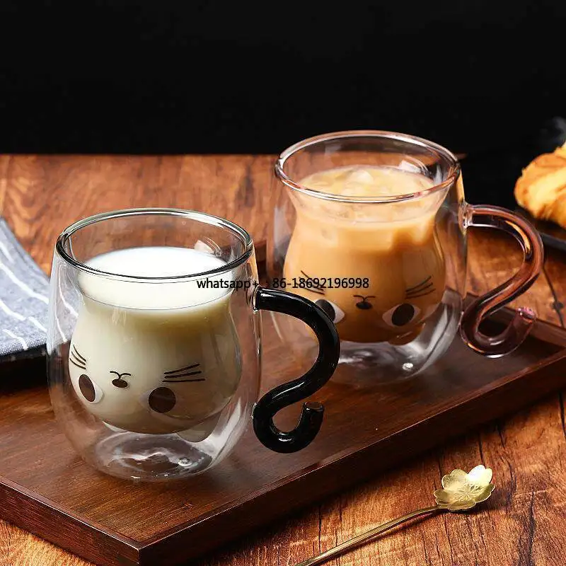 Creative Double-layer Cat Glass High Borosilicate High Temperature Resistant Household Breakfast Milk Cup Coffee Cup Beverage