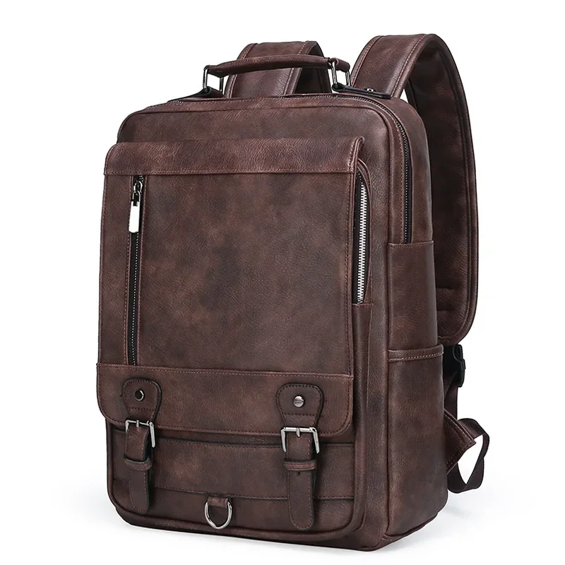 Men's Large Capacity Leather Bag USB Charging Double Shoulder Travel Backpack Computer Bag Fashionable Men's Bag From Mainland C