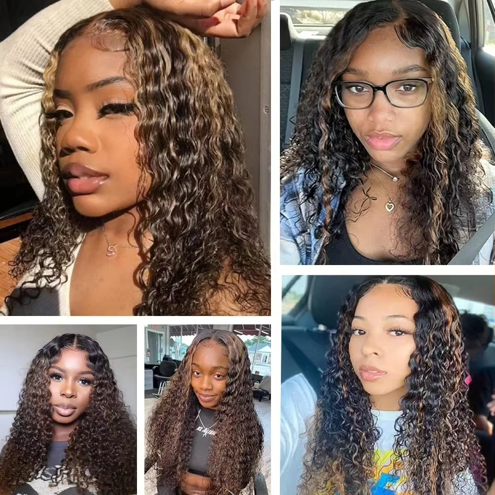 Highlight Ombre Lace Front Wig 40 Inch Curly Wigs 13x6 13x4 Hd Lace Frontal Water Wave Human Hair Wigs 1B/30 Colored Deep Wave image 6