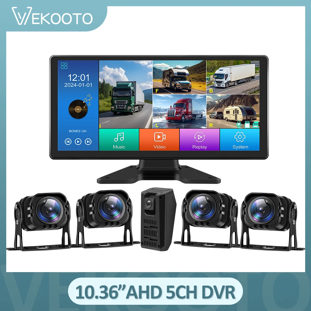 10.36 inch AHD 5CH truck Monitor Recording DVR 1080P Rear View Camera Truck Vehicle IPS Touch Screen backup camera for bus Rv