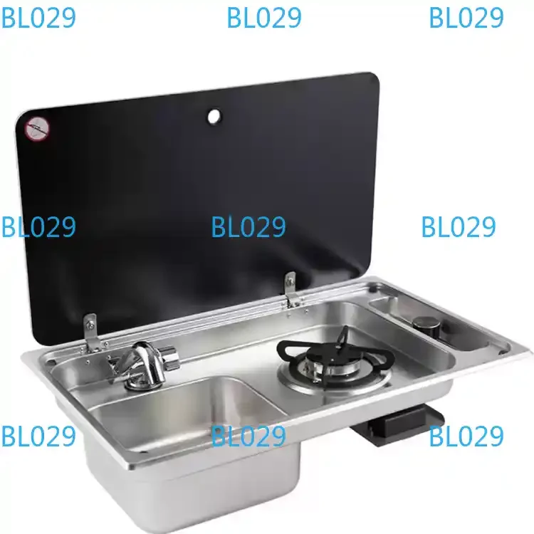 RV  sink gas stove Car liquefied gas Small stove with hot and cold faucet Tempered glass cover