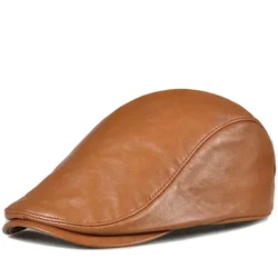 Men's Top Layer Sheepskin Leather Hat Winter Berets Male Warm Ear Protection Cap 100% Genuine Leather Dad Hat Wholesale Leisure